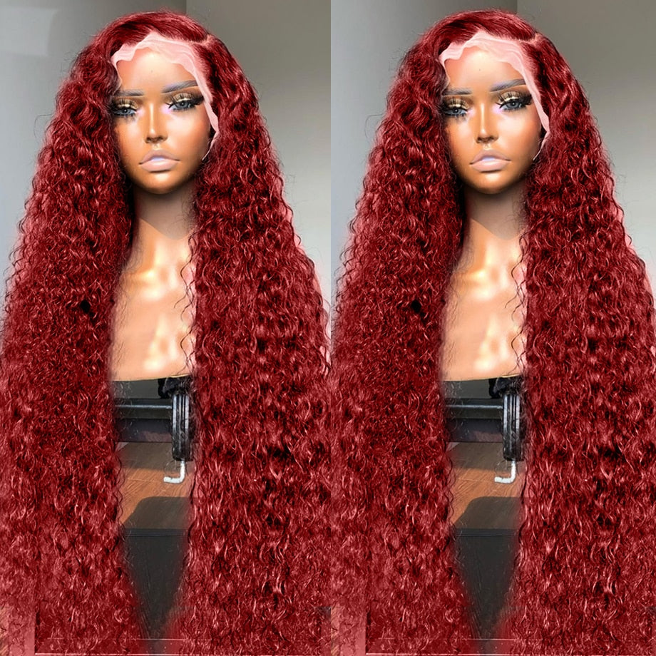 Virgin Brazilian Burgundy 13x4 Deep Curly Human Hair HD Lace Front Wigs