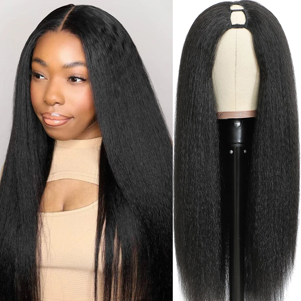 Kinky Straight Human Hair U Part wig, Best U Part wig, Curly Que Locs, Quality Human Hair, Remy Hair, Cheap Human Hair Wig, Best Brazilian Human Hair Wig, V Part Wig, Lace Wigs, Wigs with Leave out