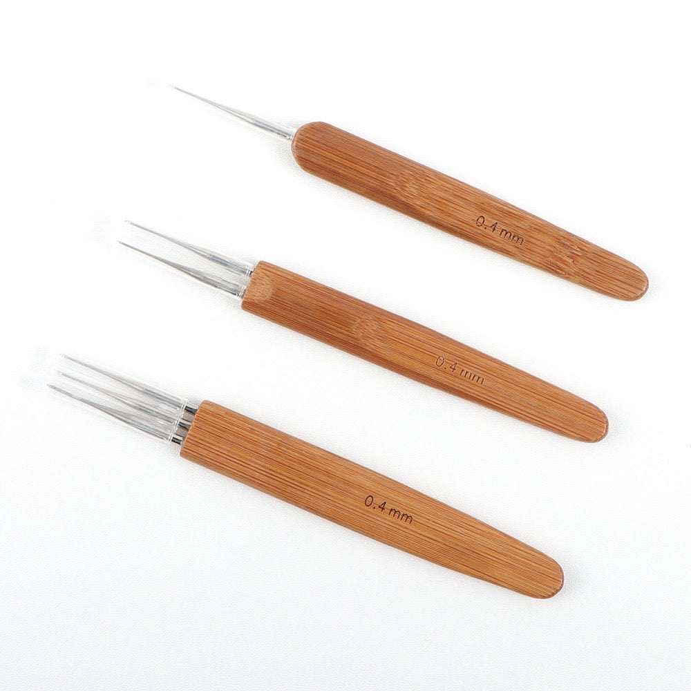 Single, Double, or Triple 0.4mm Crochet Dreadlock Tool with Bamboo Handle