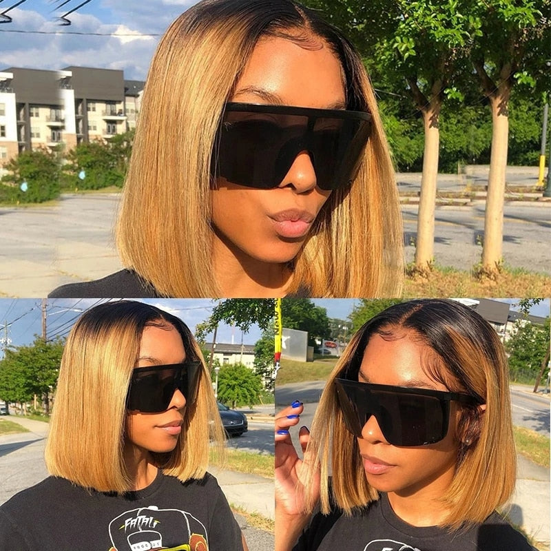 Silky Straight Honey Blonde Glueless Short Bob 13x4 HD Lace Front Human Hair Wig