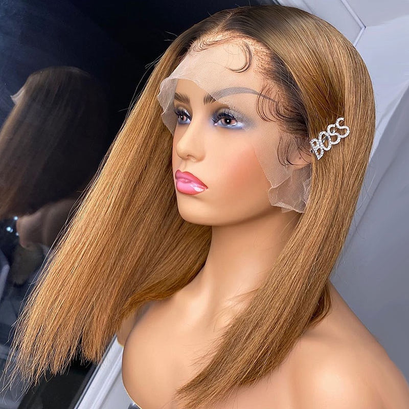 Silky Straight Honey Blonde Glueless Short Bob 13x4 HD Lace Front Human Hair Wig