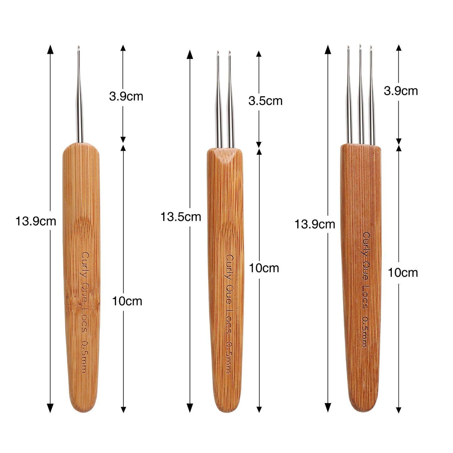 Single, Double, or Triple 0.5mm Crochet Dreadlock Tool with Bamboo Handle