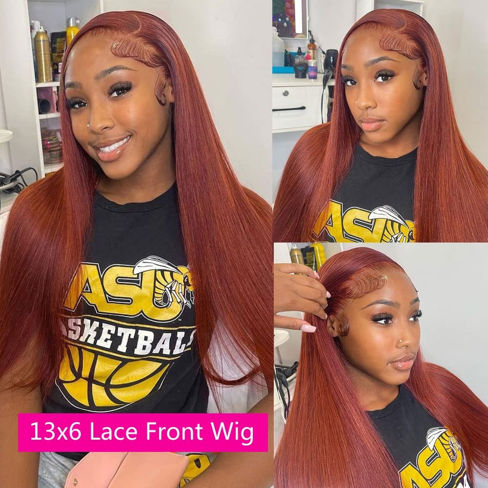 Reddish Brown 360 Full HD Lace Raw Brazilian Silky Straight Frontal Wigs, Virgin Brazilian Human Hair Lace Wigs