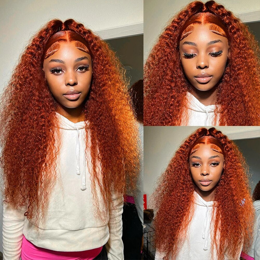 Virgin Brazilian Ginger 13x4 Deep Curly Human Hair HD Lace Front Wigs