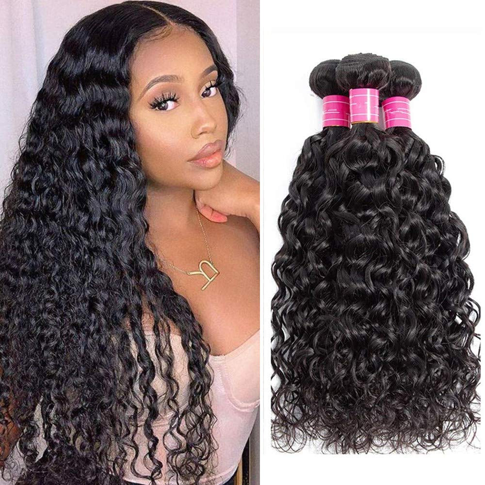 Virgin Malaysian Water Wave Grade 12A Human Hair, Color 1B Natural, 3 bundles/package