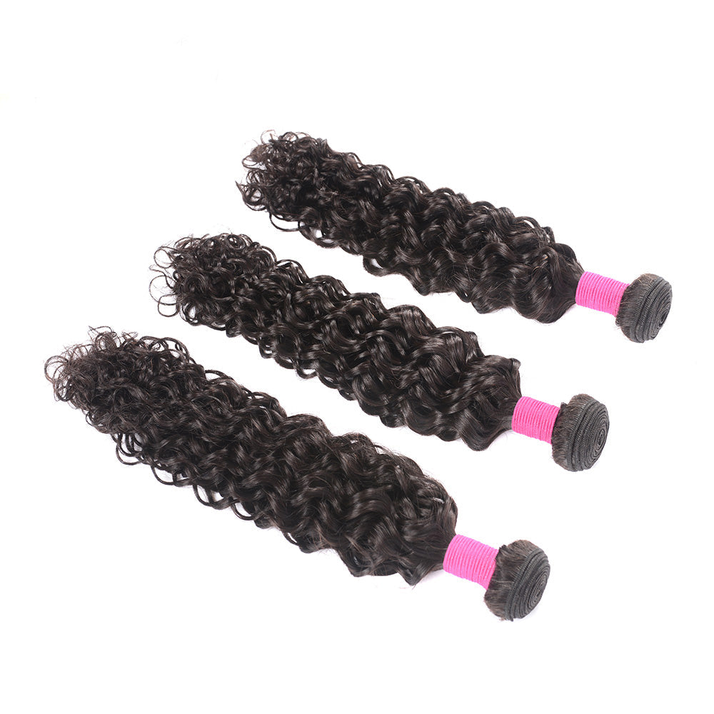 Virgin Malaysian Water Wave Grade 12A Human Hair, Color 1B Natural, 3 bundles/package