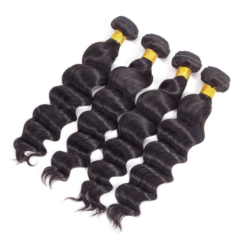 40" Virgin Remy Brazilian Loose Deep Wave Human Hair Bundle, Grade 15A, Natural 1B, 3 Bundles/Package