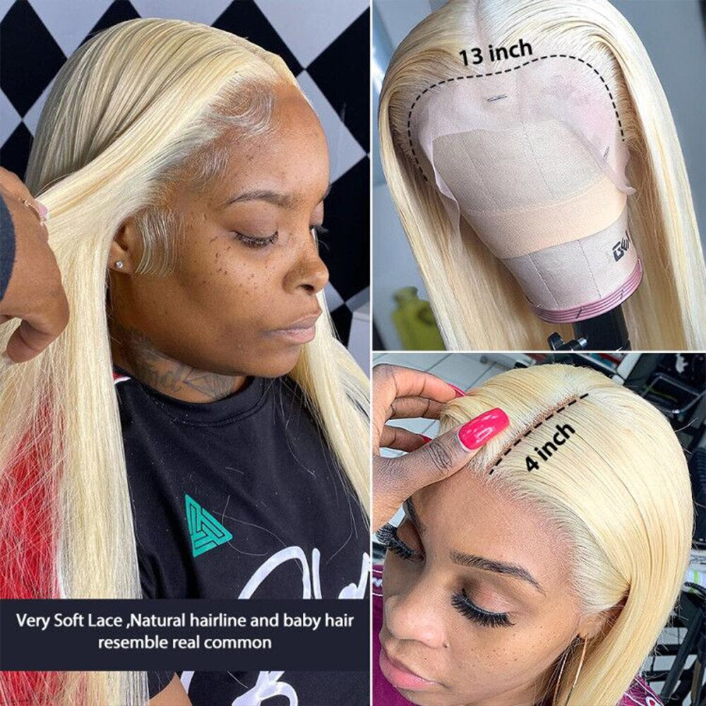 613 Blonde Malaysian Silky Straight 13x6 Transparent Lace Front Virgin Human Hair Wig