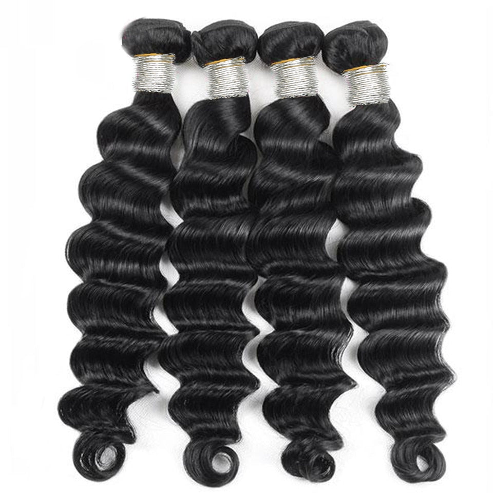 40" Virgin Remy Brazilian Loose Deep Wave Human Hair Bundle, Grade 15A, Natural 1B, 3 Bundles/Package