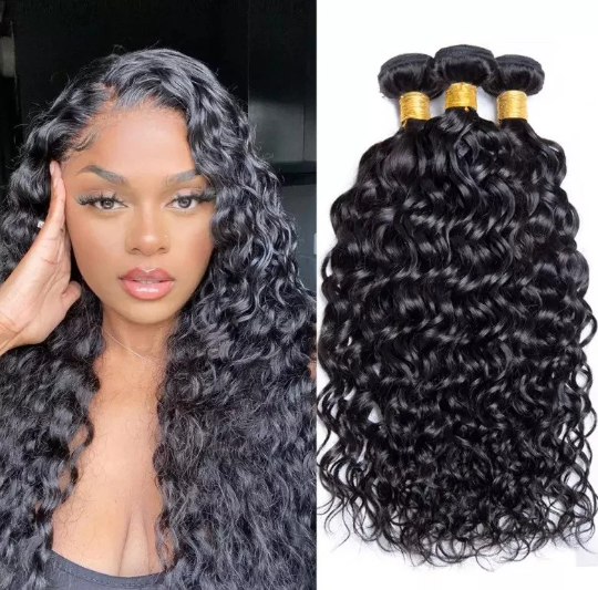 Raw Malaysian Water Wave Grade 15A Human Hair Color 1B Natural 3 bundles package