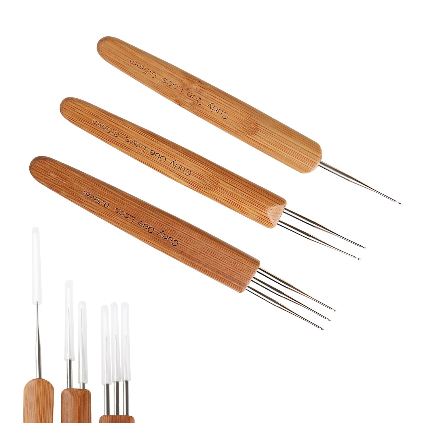 Single, Double, or Triple 0.5mm Crochet Dreadlock Tool with Bamboo Handle