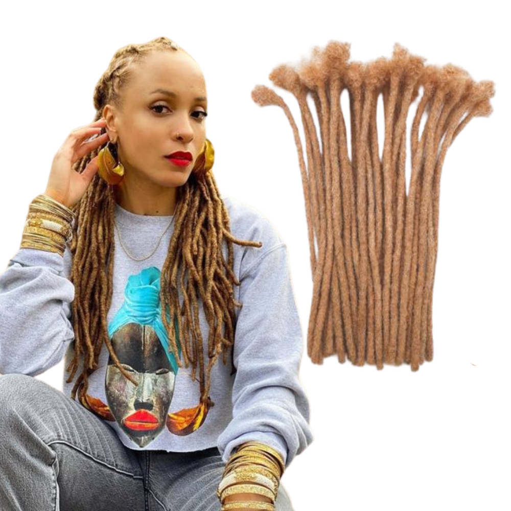 Honey Blonde Dreadlock Extensions, 100% human hair (10 locs per bundle), Color #27 (sizes 0.4cm - 1cm)