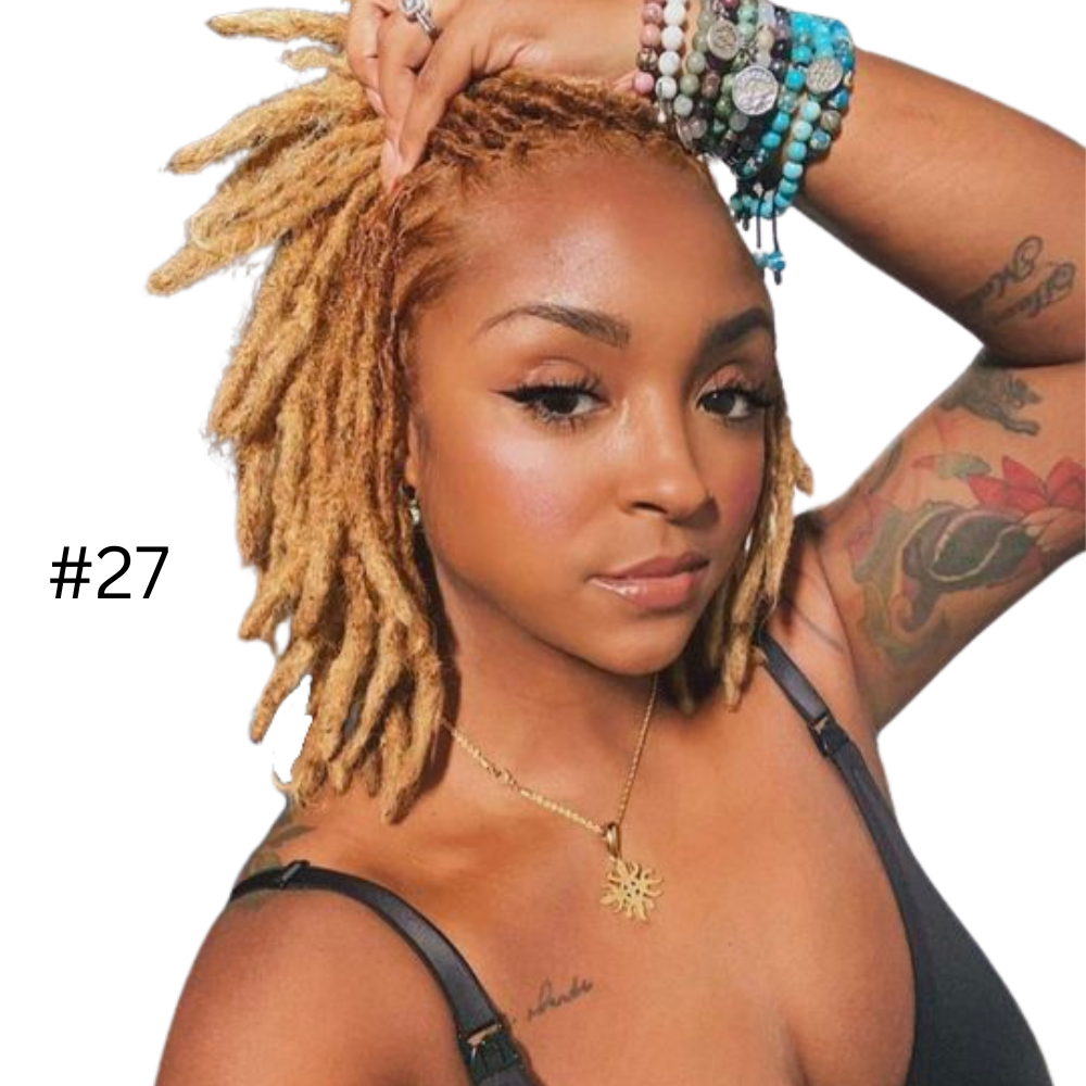Honey Blonde Dreadlock Extensions, 100% human hair (10 locs per bundle), Color #27 (sizes 0.4cm - 1cm)