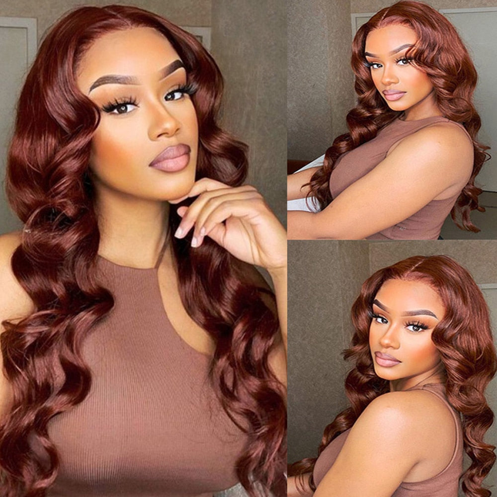 Reddish Brown Brazilian Body Wave 13x6 Transparent Lace Front Virgin Human Hair Wig