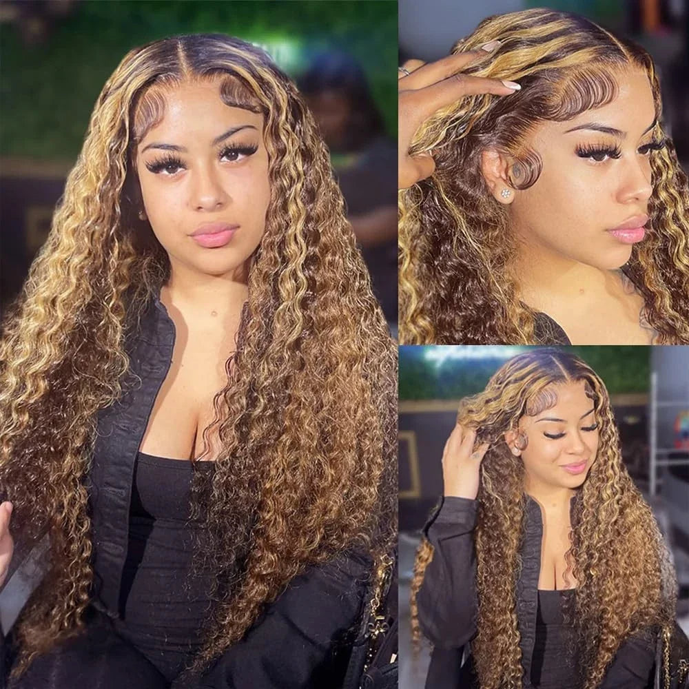 Highlighted 13x4 Brazilian Water Wave HD Lace Front Human Hair Wig