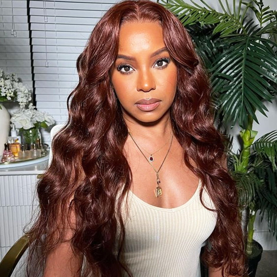 Glueless Reddish Brown HD Lace Frontal Wigs, 13x4 Body Wave Colored Lace Front Human Hair Wigs