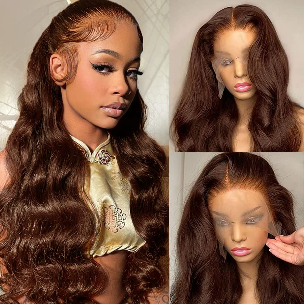 Brown Brazilian Body Wave 13x6 Transparent Lace Front Virgin Human Hair Wig