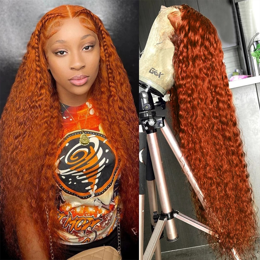 Virgin Brazilian Ginger 13x4 Deep Curly Human Hair HD Lace Front Wigs