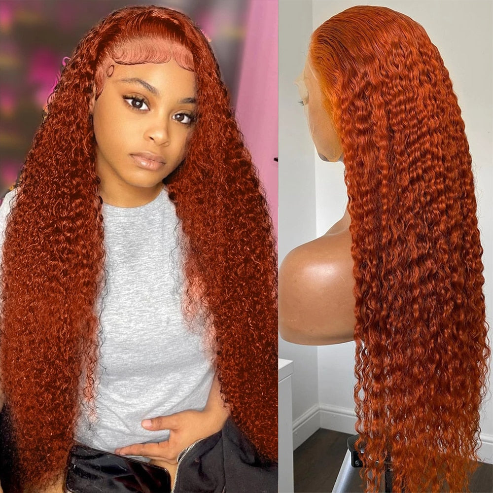 Virgin Brazilian Ginger 13x4 Deep Curly Human Hair HD Lace Front Wigs