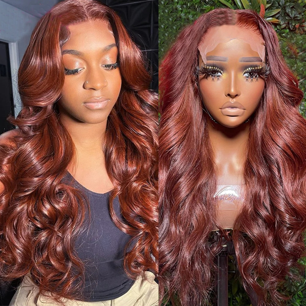 Reddish Brown Brazilian Body Wave 13x6 Transparent Lace Front Virgin Human Hair Wig