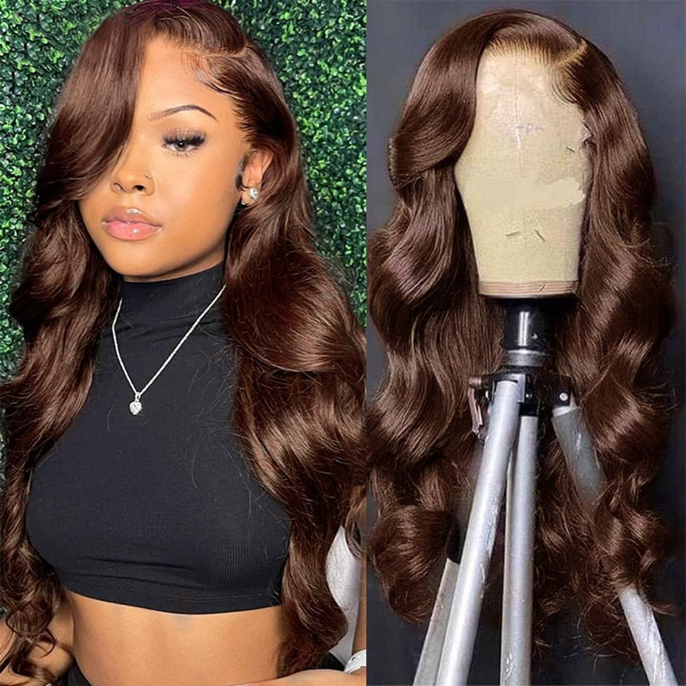 Chocolate Brown 360 Full HD Lace Raw Brazilian Silky Straight Frontal Wigs, Virgin Brazilian Human Hair Lace Wigs