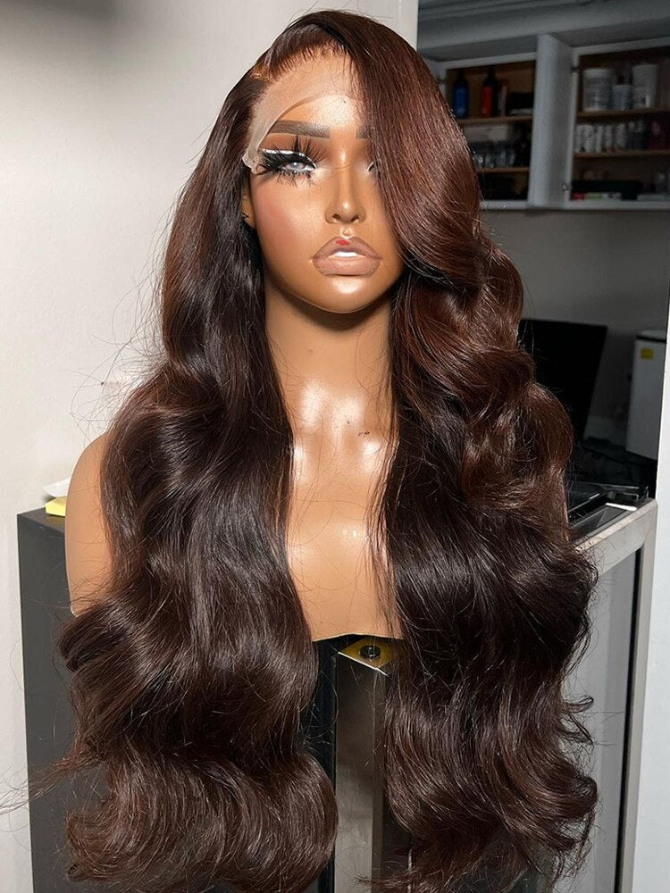 Brown Brazilian Body Wave 13x6 Transparent Lace Front Virgin Human Hair Wig