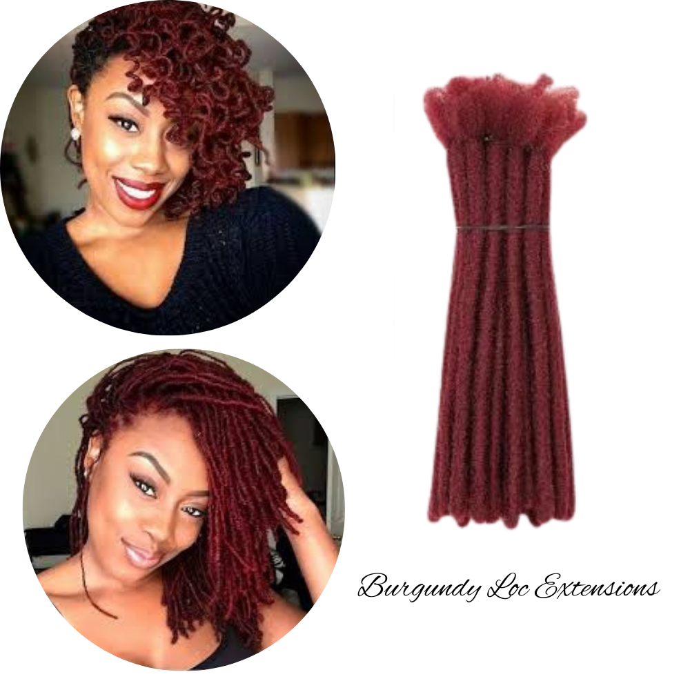 Burgundy Dreadlock Extensions, 100% human hair (10 locs per bundle), Color - Burgundy (sizes 0.4cm - 1cm)