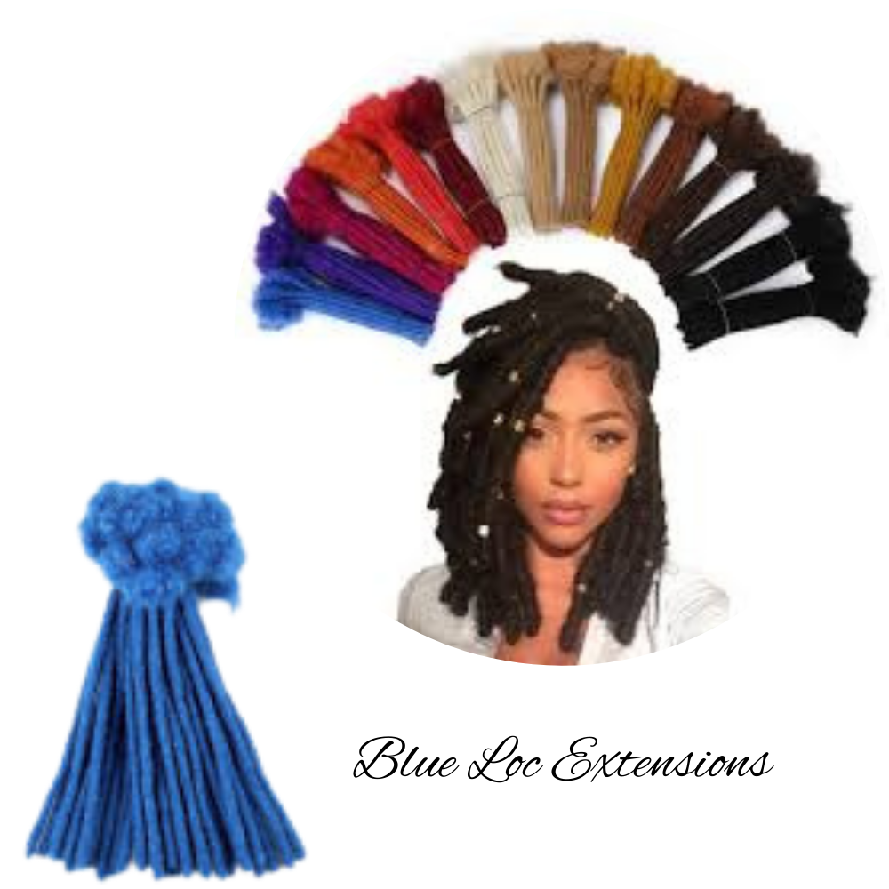 Blue Dreadlock Extensions, 100% human hair (10 locs per bundle), Color - Blue (sizes 0.4cm - 1cm)