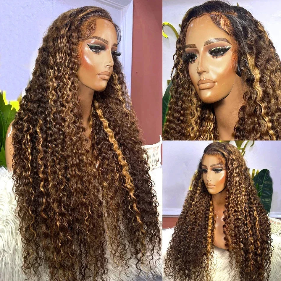 Highlighted 13x4 Brazilian Water Wave HD Lace Front Human Hair Wig
