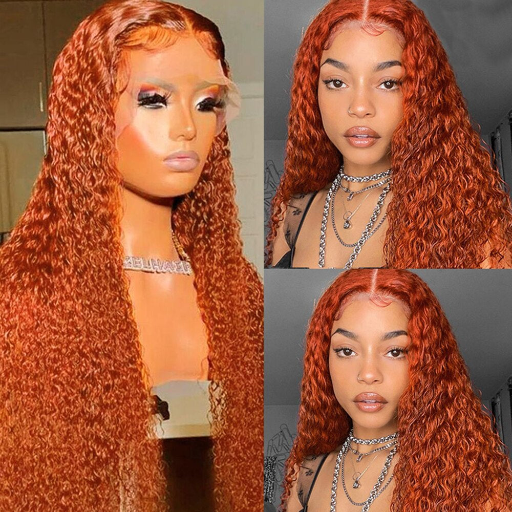 Virgin Brazilian Ginger 13x4 Deep Curly Human Hair HD Lace Front Wigs