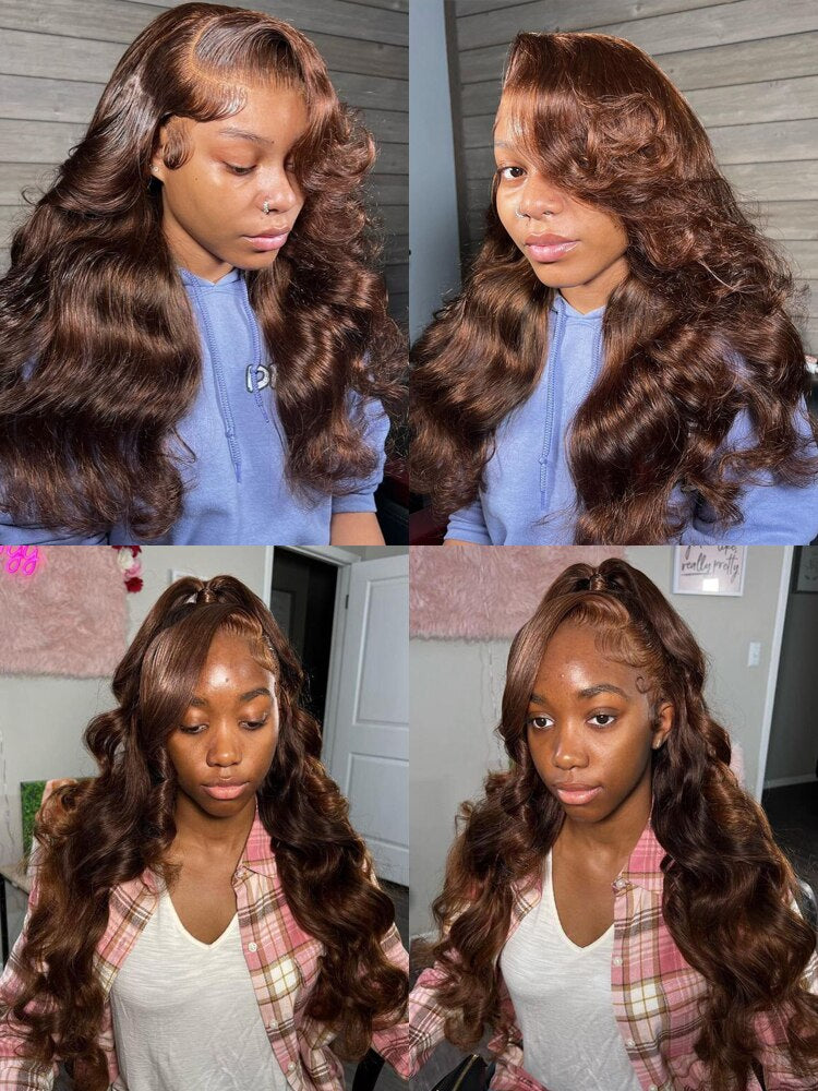 Brown Brazilian Body Wave 13x6 Transparent Lace Front Virgin Human Hair Wig