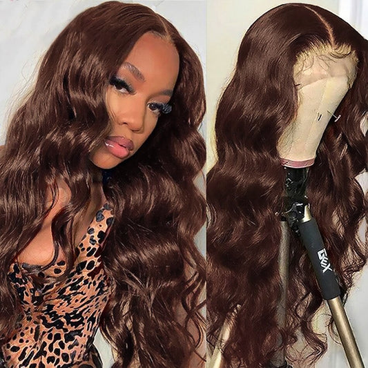 Glueless Chocolate Brown HD Lace Frontal Wigs, 13x4 Body Wave Colored Lace Front Human Hair Wig