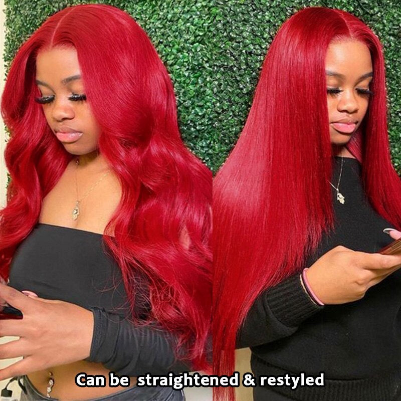 Red Brazilian Body Wave 13x6 Transparent Lace Front Virgin Human Hair Wig