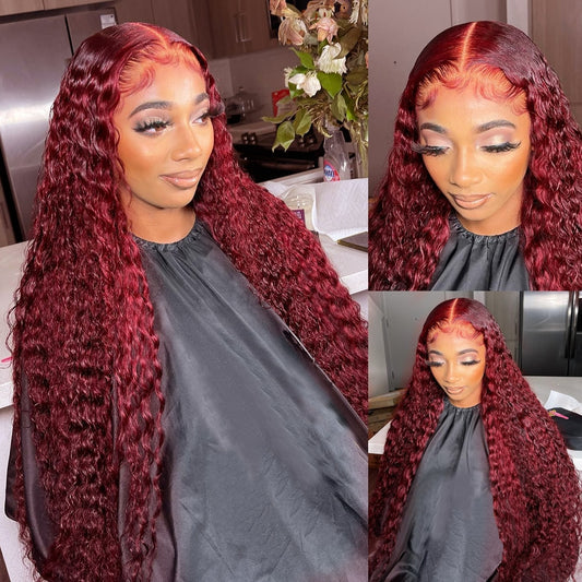 Virgin Brazilian Burgundy 13x4 Deep Curly Human Hair HD Lace Front Wigs