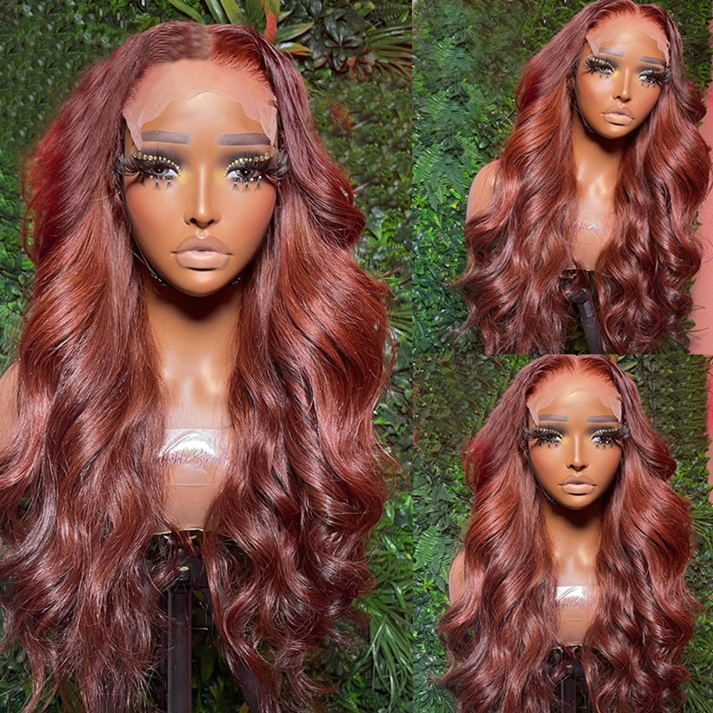 Reddish Brown Brazilian Body Wave 13x6 Transparent Lace Front Virgin Human Hair Wig