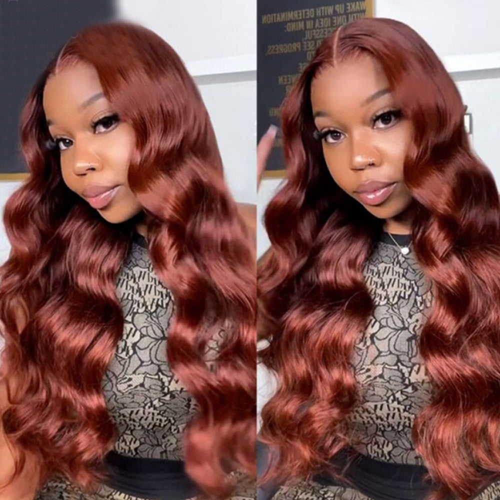 Reddish Brown Brazilian Body Wave 13x6 Transparent Lace Front Virgin Human Hair Wig