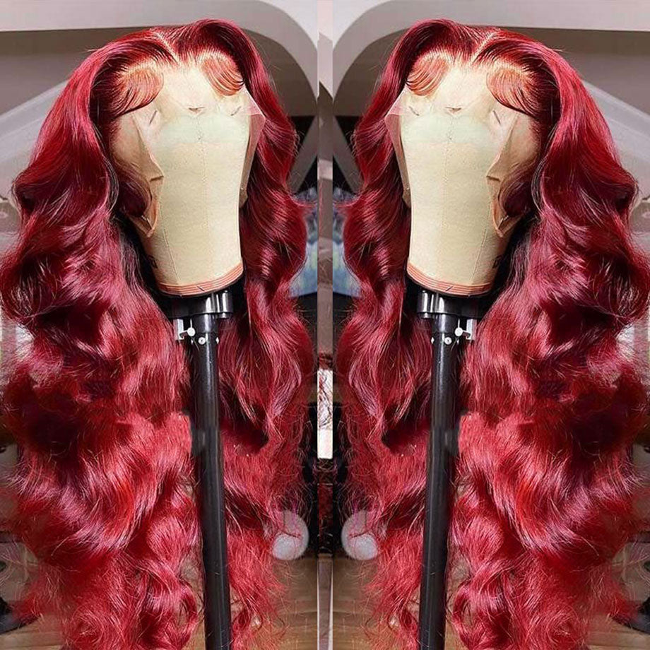 Glueless Burgundy HD Lace Frontal Wigs, 13x4 Body Wave Colored Lace Front Human Hair Wig, Virgin Indian Human Hair Lace Wigs