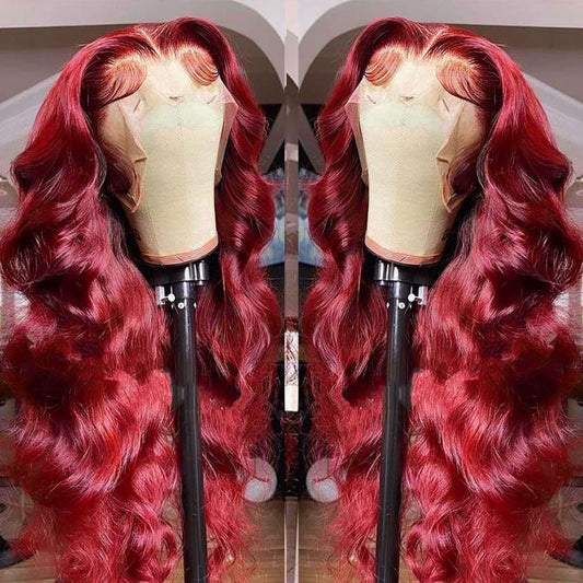 Glueless Burgundy HD Lace Frontal Wigs, 13x4 Body Wave Colored Lace Front Human Hair Wig, Virgin Indian Human Hair Lace Wigs