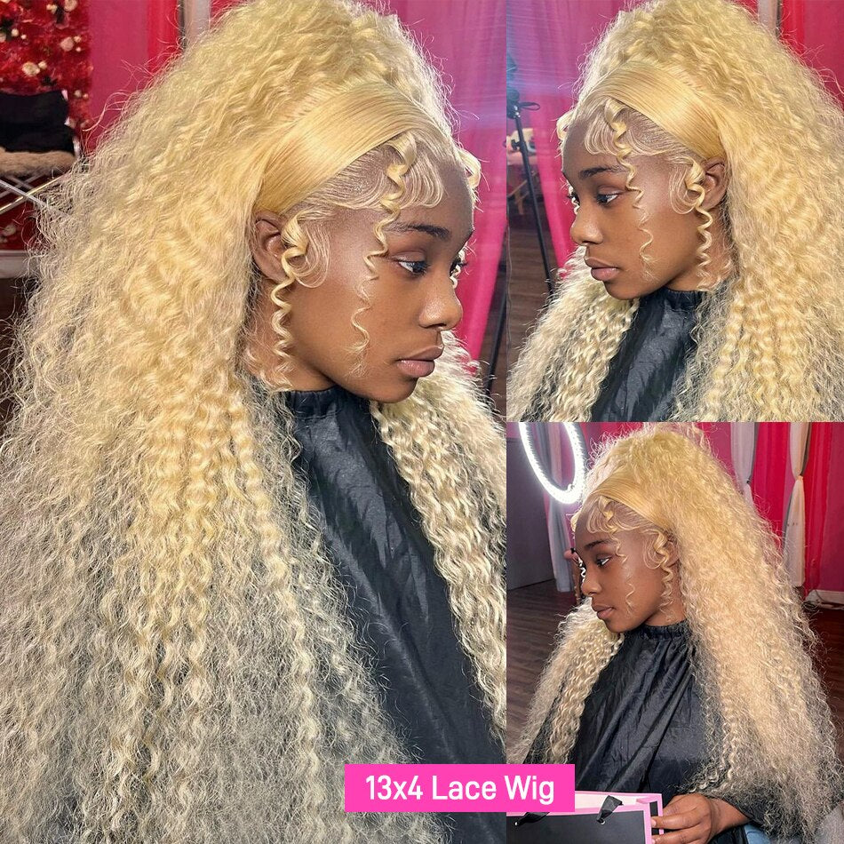 Virgin Brazilian Blonde 13x4 Deep Curly Human Hair HD Lace Front Wigs