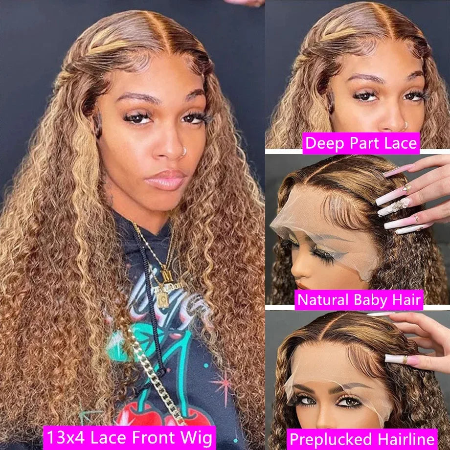 Highlighted 13x4 Brazilian Water Wave HD Lace Front Human Hair Wig