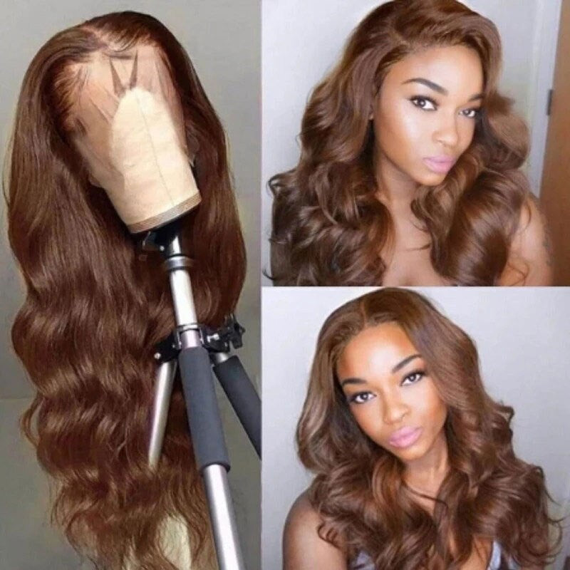 Glueless Chocolate Brown HD Lace Frontal Wigs, 13x4 Body Wave Colored Lace Front Human Hair Wig