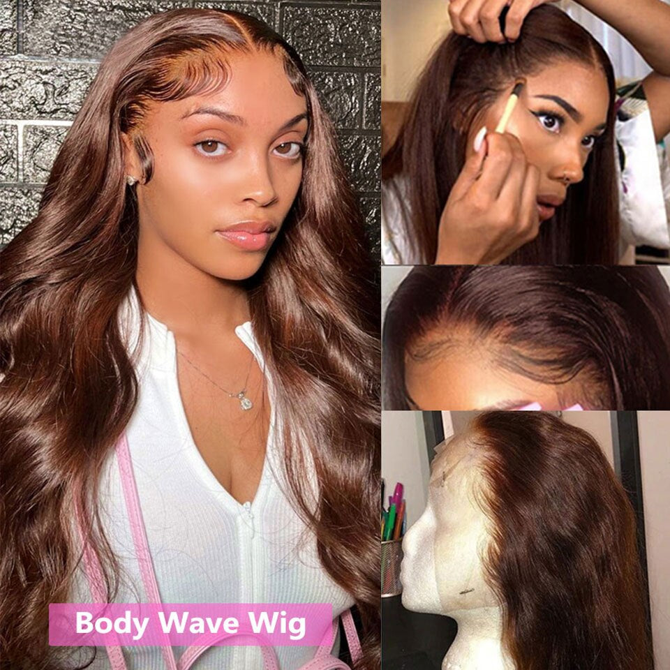 Glueless Chocolate Brown HD Lace Frontal Wigs, 13x4 Body Wave Colored Lace Front Human Hair Wig