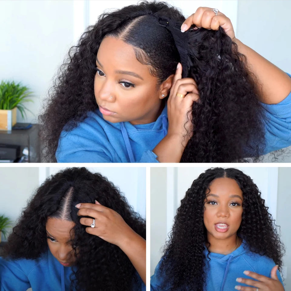 Deep Wave Human Hair U-Part Wig - Remy Human Hair Lace Wig