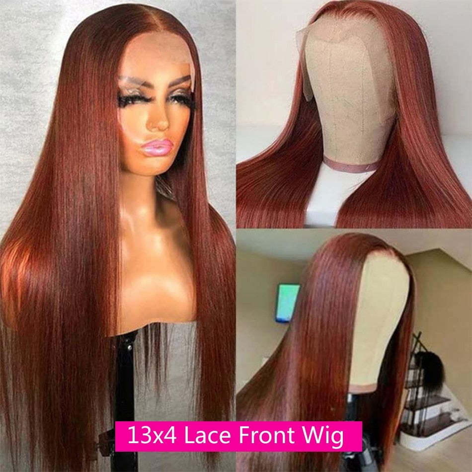 Reddish Brown 360 Full HD Lace Raw Brazilian Silky Straight Frontal Wigs, Virgin Brazilian Human Hair Lace Wigs