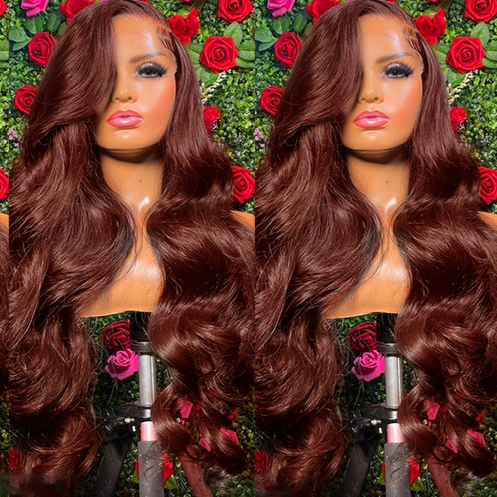 Reddish Brown Brazilian Body Wave 13x6 Transparent Lace Front Virgin Human Hair Wig