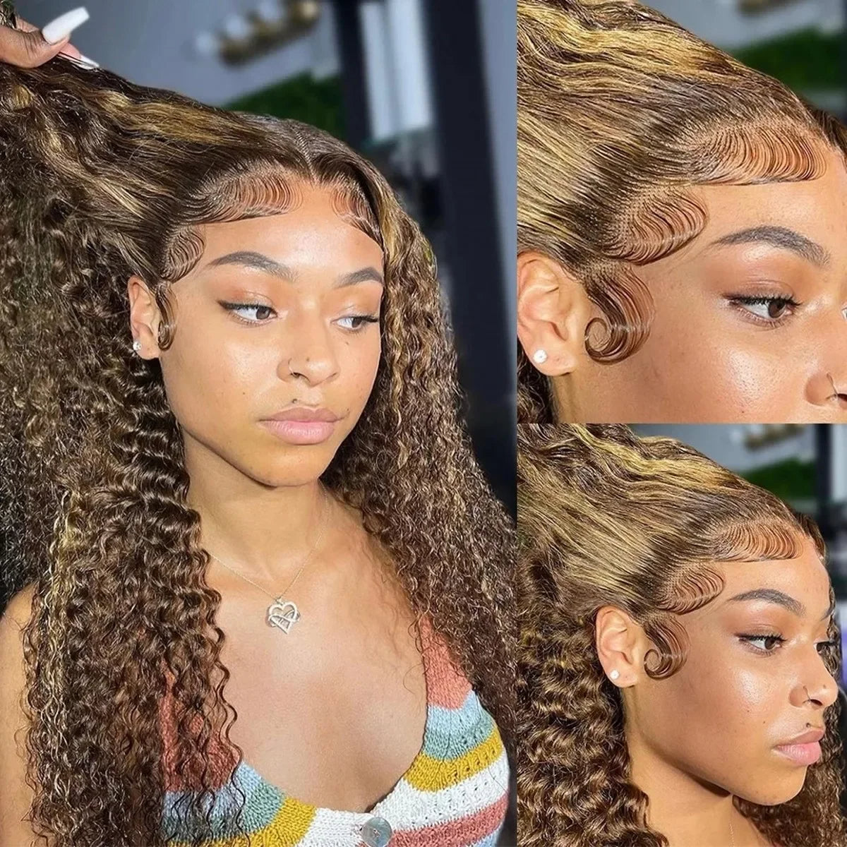 Highlighted 13x4 Brazilian Water Wave HD Lace Front Human Hair Wig