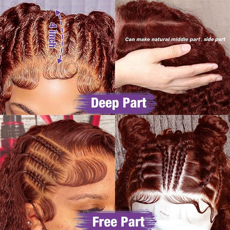 Virgin Brazilian Reddish Brown Deep Curly Human Hair 13x4 HD Lace Frontal Wigs
