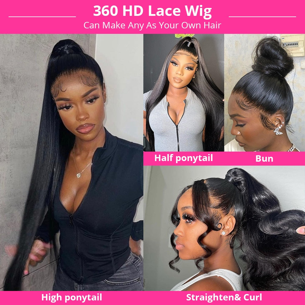 360 Full HD Lace Raw Brazilian Silky Straight Frontal Wigs can be worn in a variety of beautiful styles.