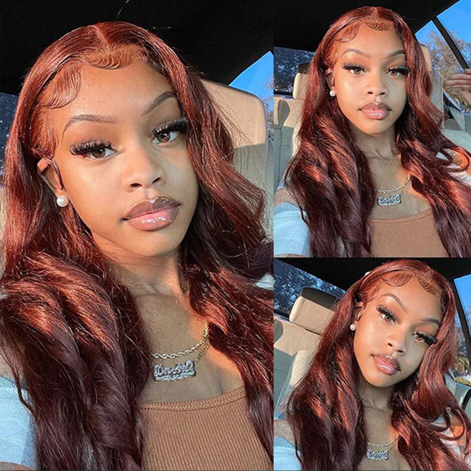 Glueless Reddish Brown HD Lace Frontal Wigs, 13x4 Body Wave Colored Lace Front Human Hair Wigs