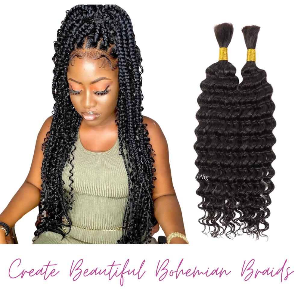 Deep Wave Water Wave Curly 100% Human Hair 3 Bundle Package, Boho Braids,  Goddess Locs, Goddess Braids, Feed-In Braid Bundles